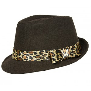 Fedora Hats – 12 PCS Wool-felt Like w/ Leopard Print Band - Brown - HT-AHA51743BR